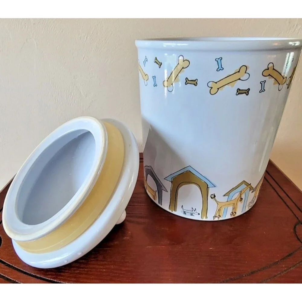 Signature Housewares Stoneware DOG TREAT  Jar Canister LID Bone Handle